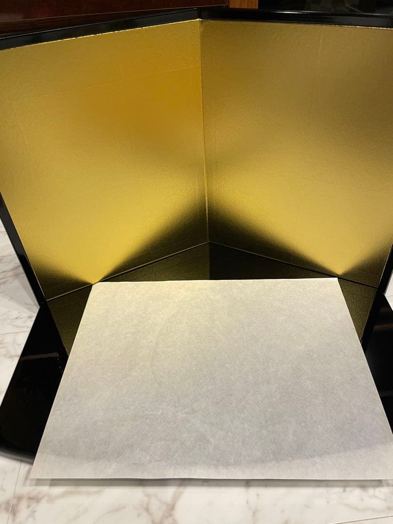 ◉セール！新品 お雛様 端午の節句 黒塗り五角台 黒塗二曲金屏風セット