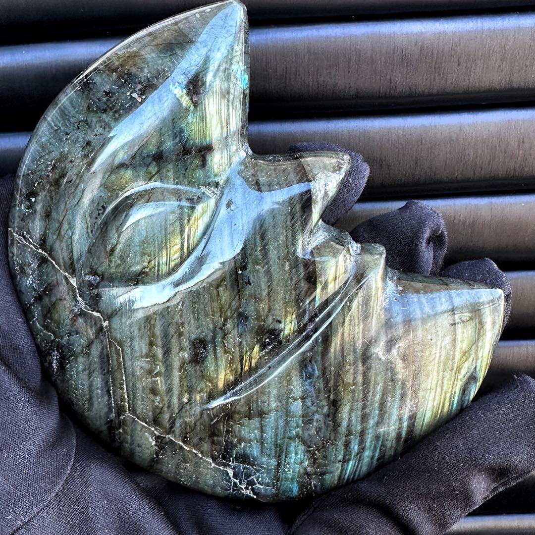 爆アレ☆ラブラドライト☪︎ムーンフェイス 月 鉱物 置物 原石 天然石A1169