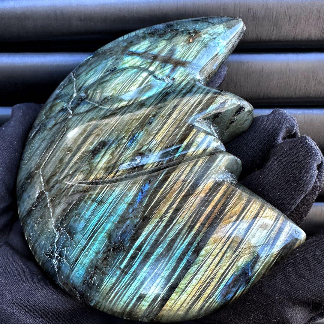 爆アレ☆ラブラドライト☪︎ムーンフェイス 月 鉱物 置物 原石 天然石A1169