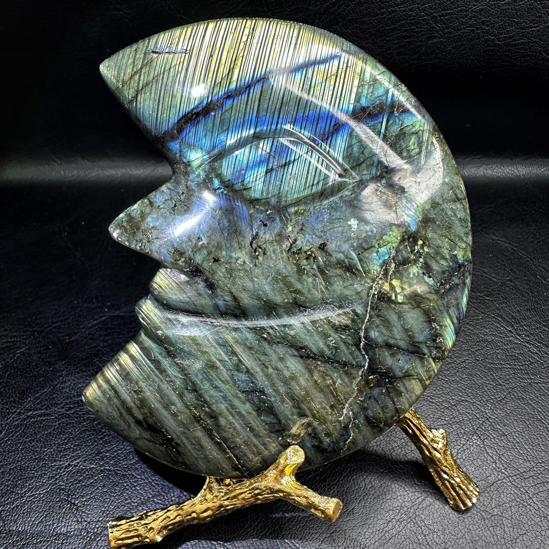 爆アレ☆ラブラドライト☪︎ムーンフェイス 月 鉱物 置物 原石 天然石A1169