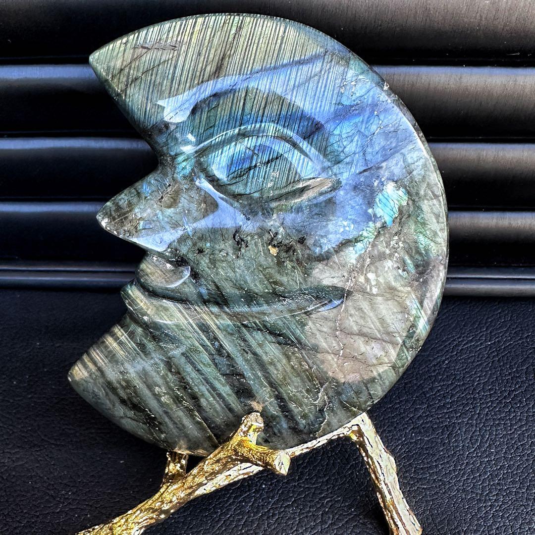 爆アレ☆ラブラドライト☪︎ムーンフェイス 月 鉱物 置物 原石 天然石A1169