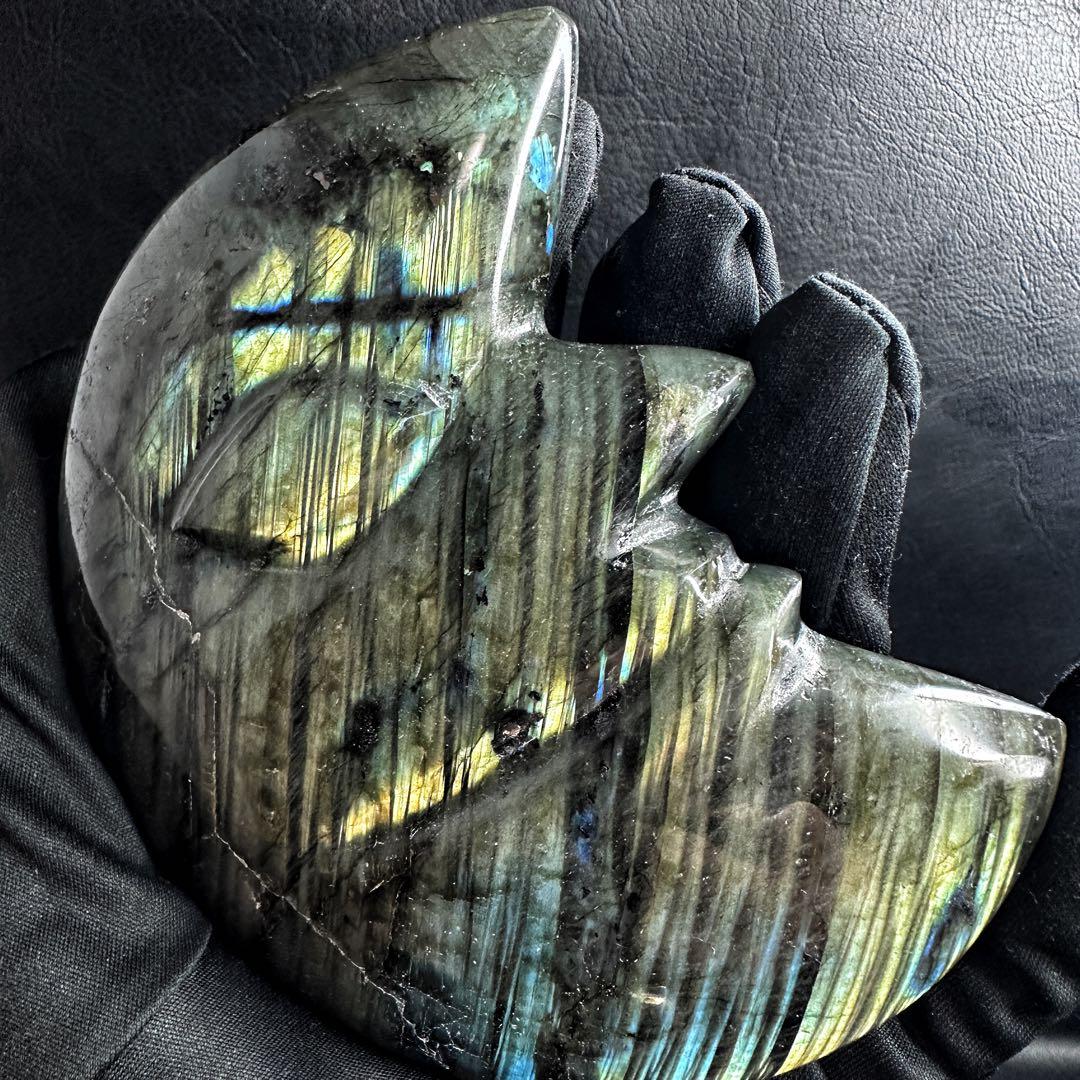 爆アレ☆ラブラドライト☪︎ムーンフェイス 月 鉱物 置物 原石 天然石A1169