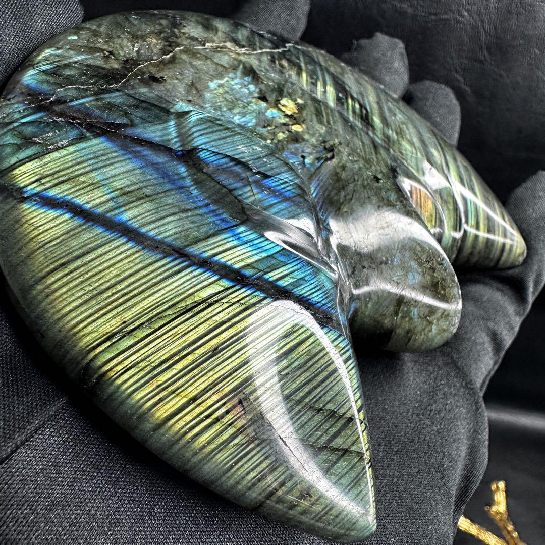 爆アレ☆ラブラドライト☪︎ムーンフェイス 月 鉱物 置物 原石 天然石A1169