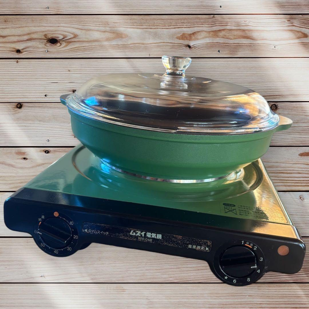 昭和レトロ】ムスイ 電気鍋 HN-048 黒・緑 - メルカリ