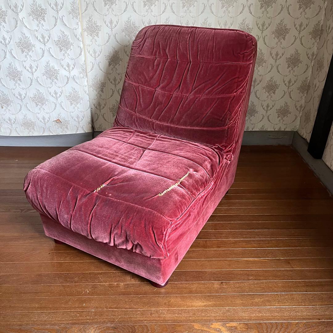 【アンティーク】昭和レトロ ベロア シングルソファ スナック 喫茶店 古家具