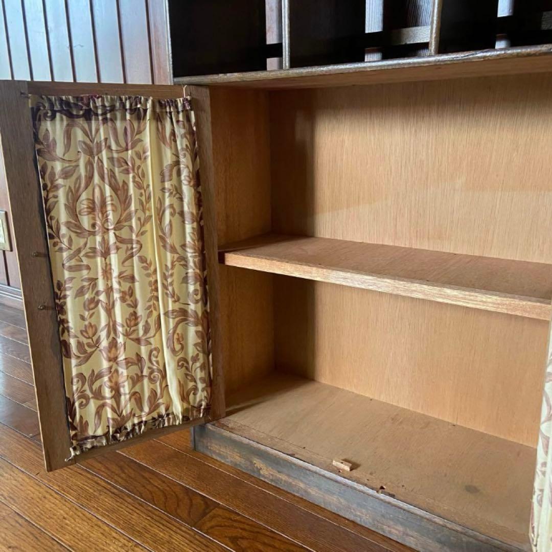 アンティーク家具　本棚付ガラス戸棚　昭和レトロ　本棚　収納棚
