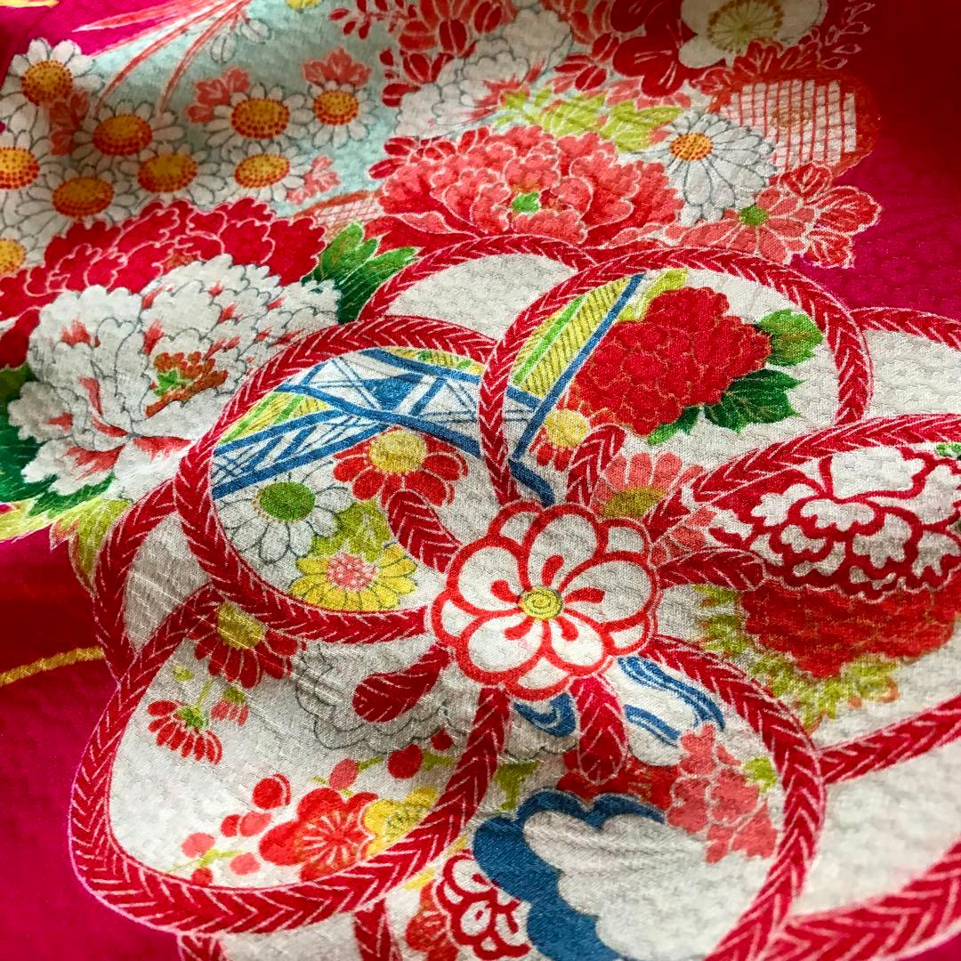 正絹 アンティーク着物 振袖 七五三 ◇ねじ梅 花丸紋 古典柄 濃ピンク