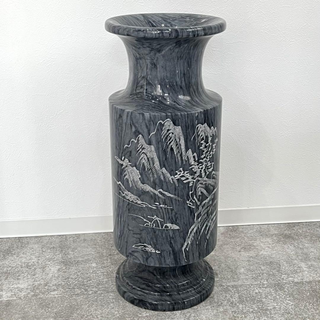 美品 大理石 山水画彫刻 花瓶 石花瓶 天然石 傘立て オブジェ