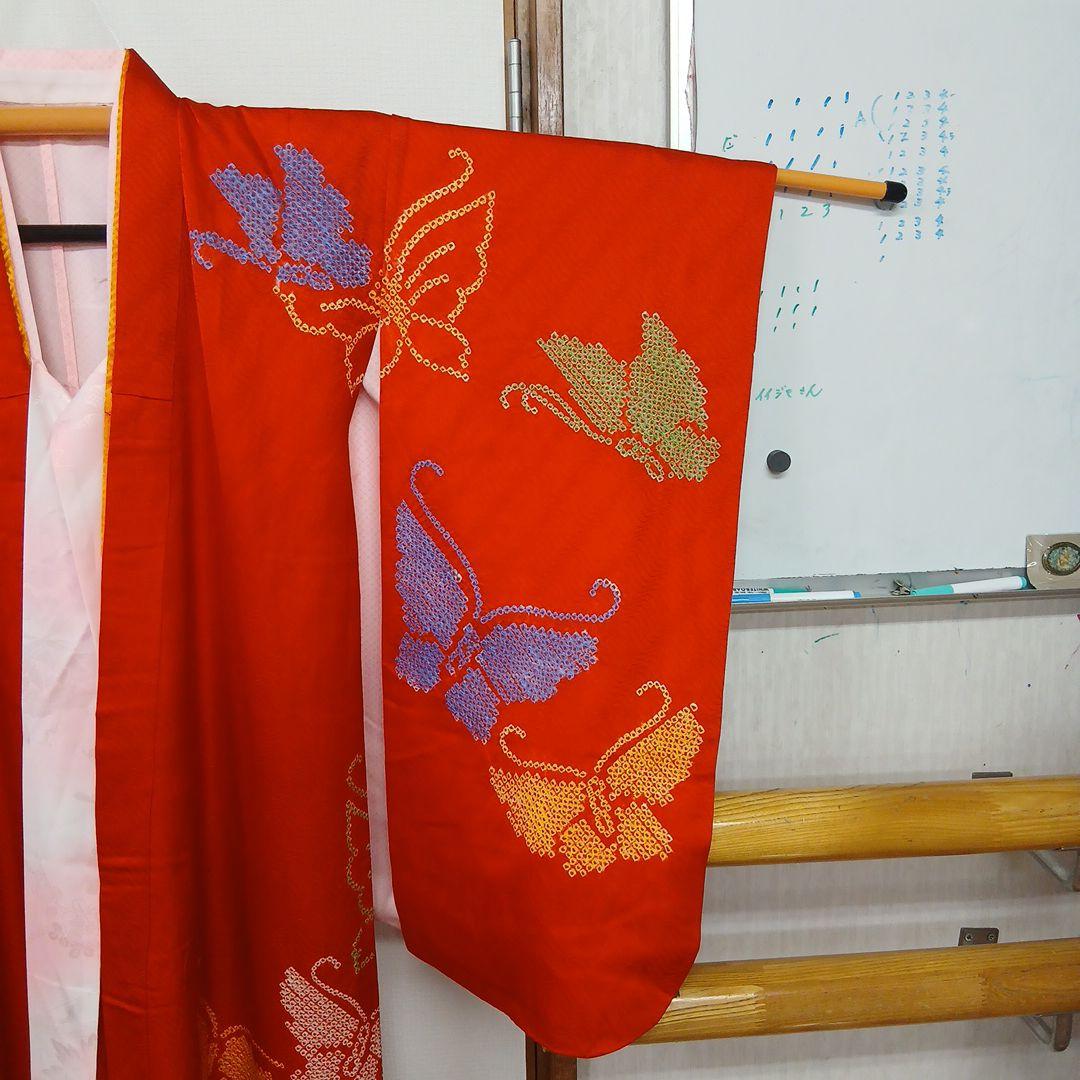 極上の逸品 正絹蝶々の絞り　七五三　七歳　ハーフ成人式　ほぼ未使用