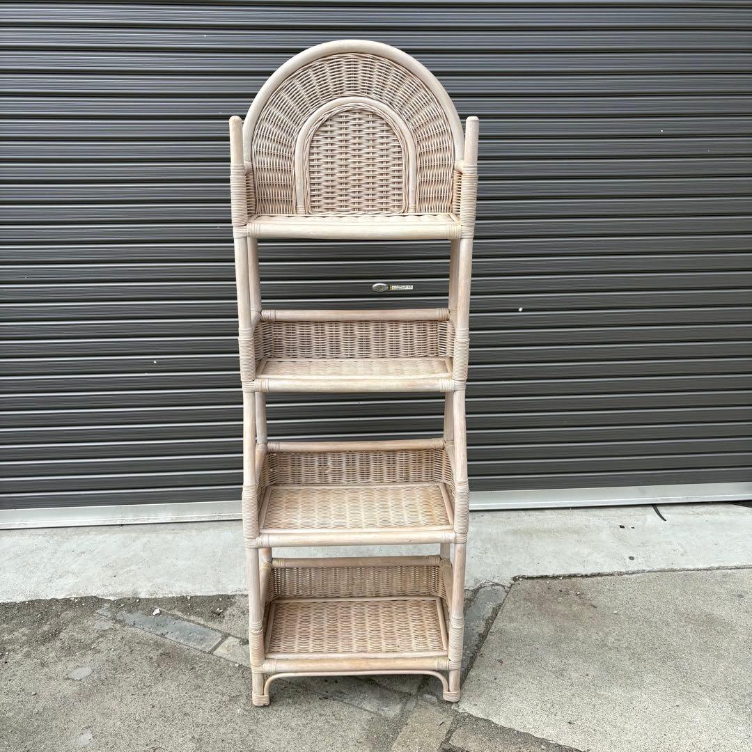 古家具 ラタンラック 飾り棚 4段 籐製シェルフ ナチュラル 収納ラック レトロ