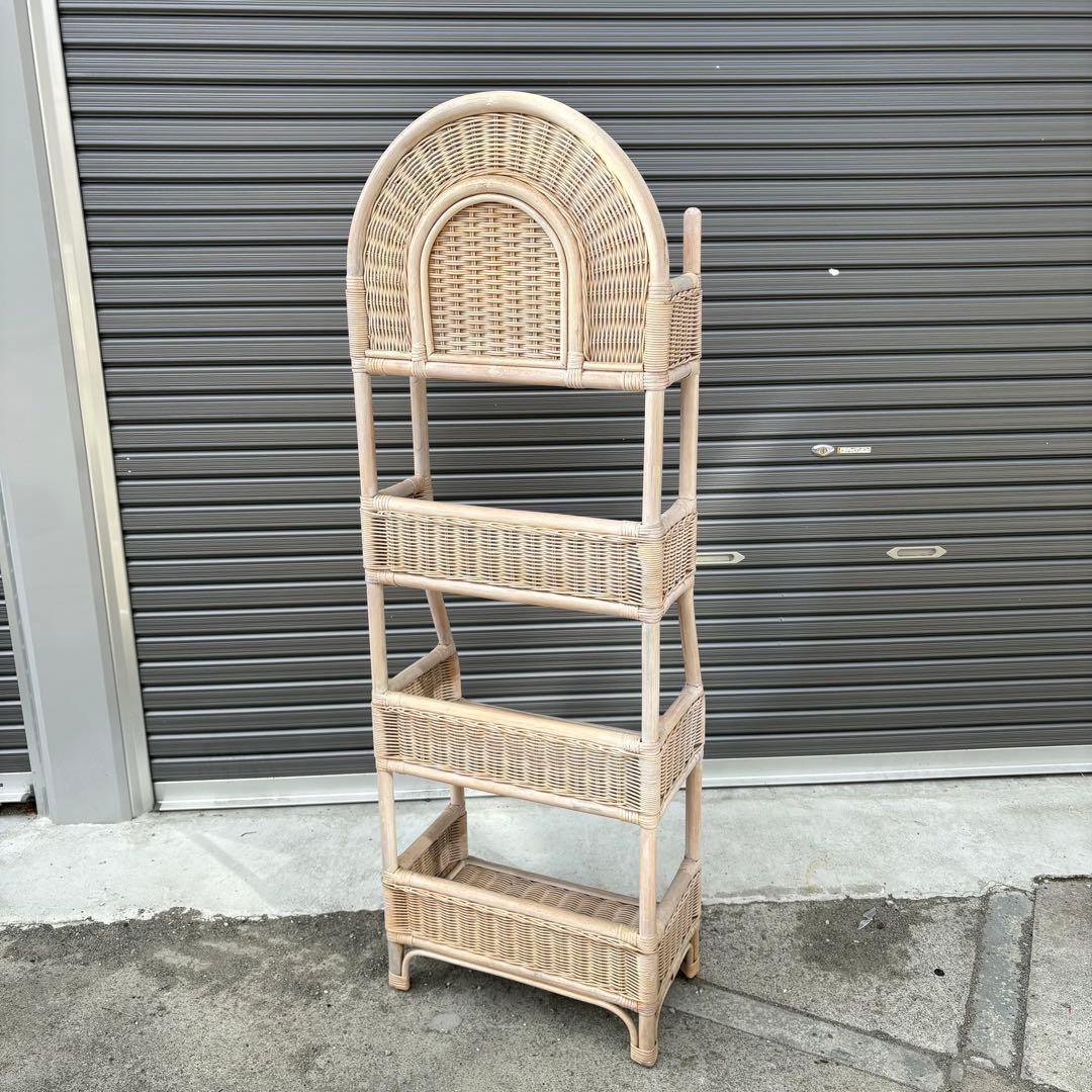 古家具 ラタンラック 飾り棚 4段 籐製シェルフ ナチュラル 収納ラック レトロ