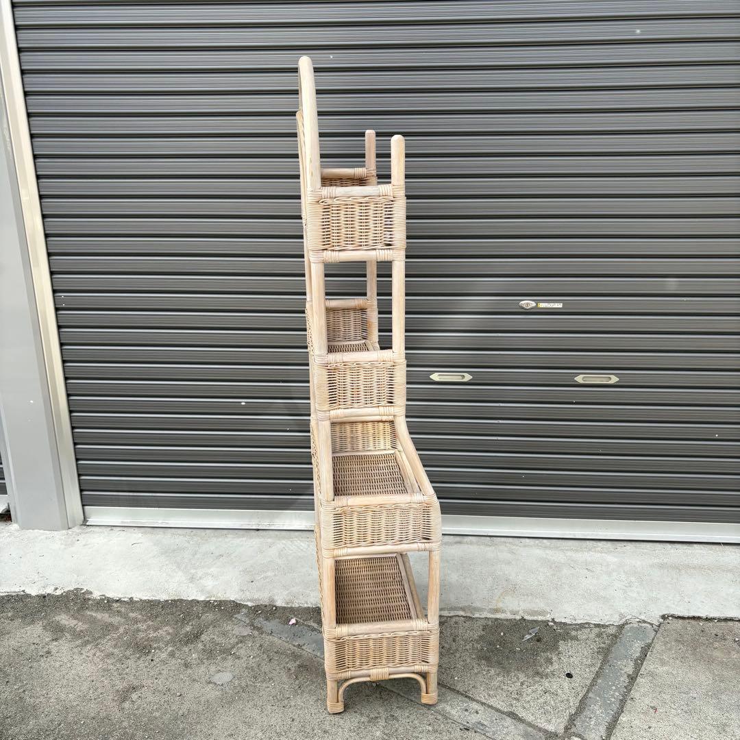 古家具 ラタンラック 飾り棚 4段 籐製シェルフ ナチュラル 収納ラック レトロ