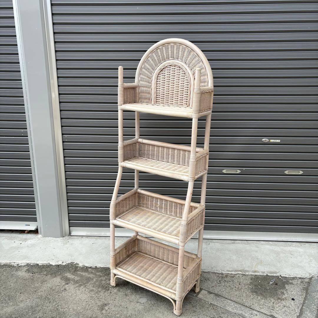 古家具 ラタンラック 飾り棚 4段 籐製シェルフ ナチュラル 収納ラック レトロ