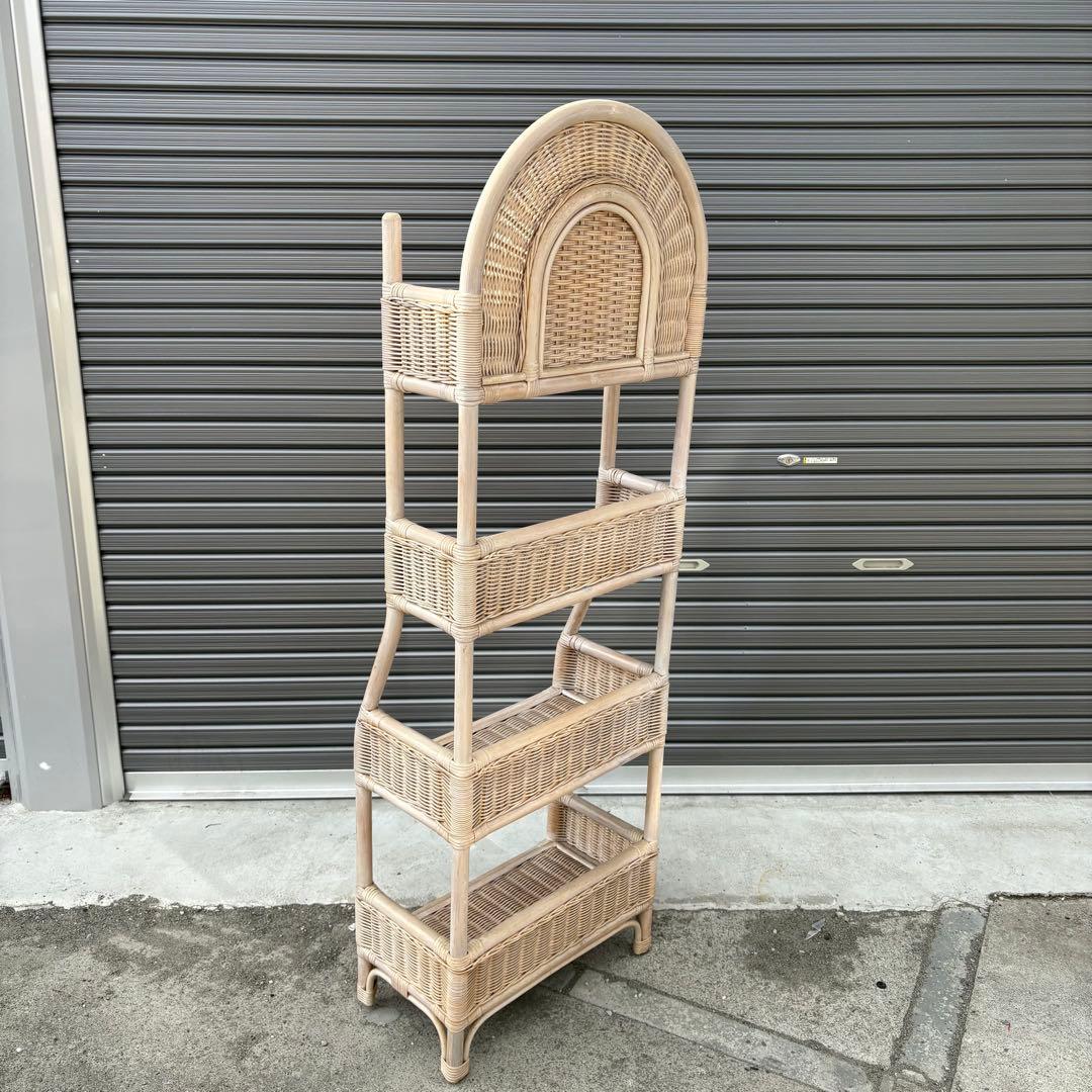 古家具 ラタンラック 飾り棚 4段 籐製シェルフ ナチュラル 収納ラック レトロ