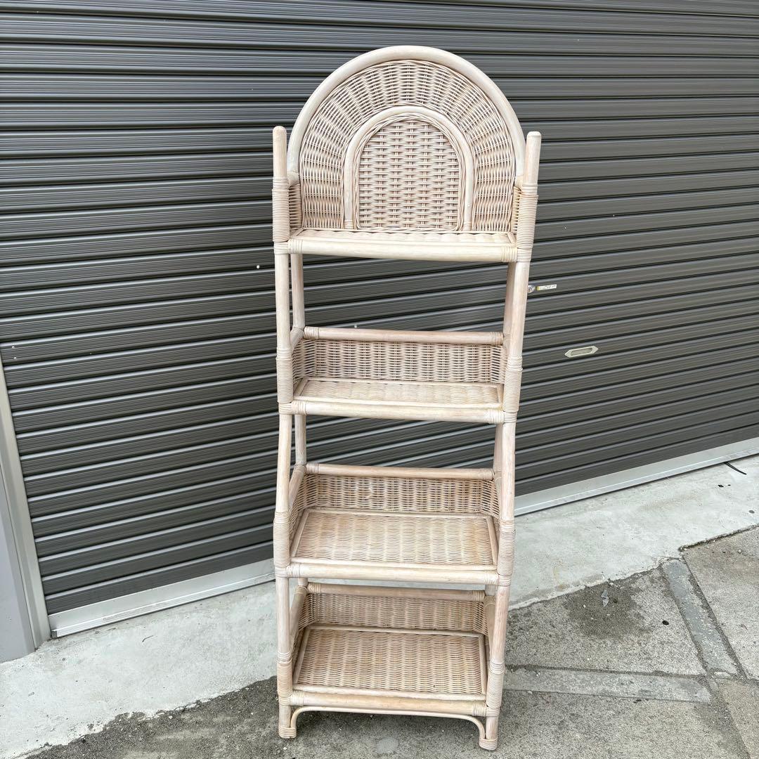 古家具 ラタンラック 飾り棚 4段 籐製シェルフ ナチュラル 収納ラック レトロ