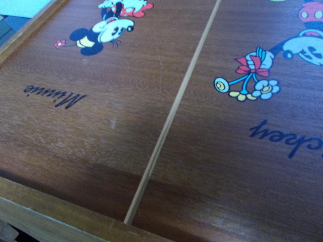 昭和レトロ ディズニーミッキー&ミニー　木製ゴミ箱