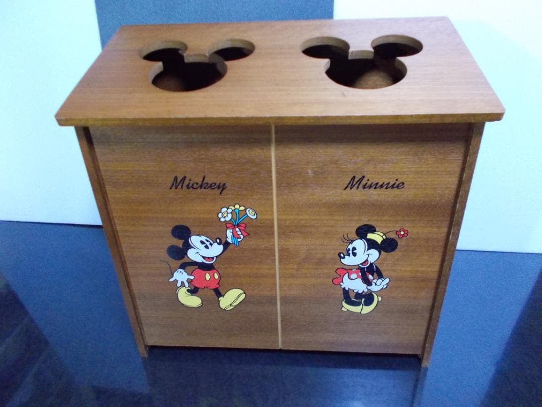 昭和レトロ ディズニーミッキー&ミニー　木製ゴミ箱