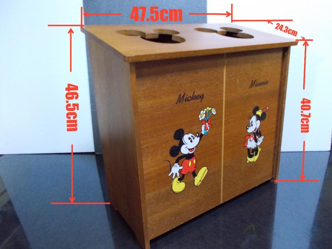 昭和レトロ ディズニーミッキー&ミニー　木製ゴミ箱
