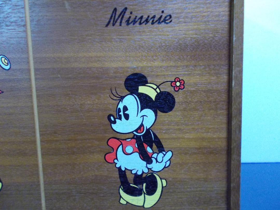 昭和レトロ ディズニーミッキー&ミニー　木製ゴミ箱