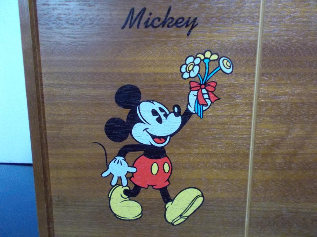 昭和レトロ ディズニーミッキー&ミニー　木製ゴミ箱