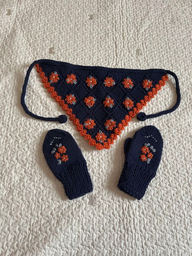 CARAMEL 花模様 ミトン スカーフ セット M/L