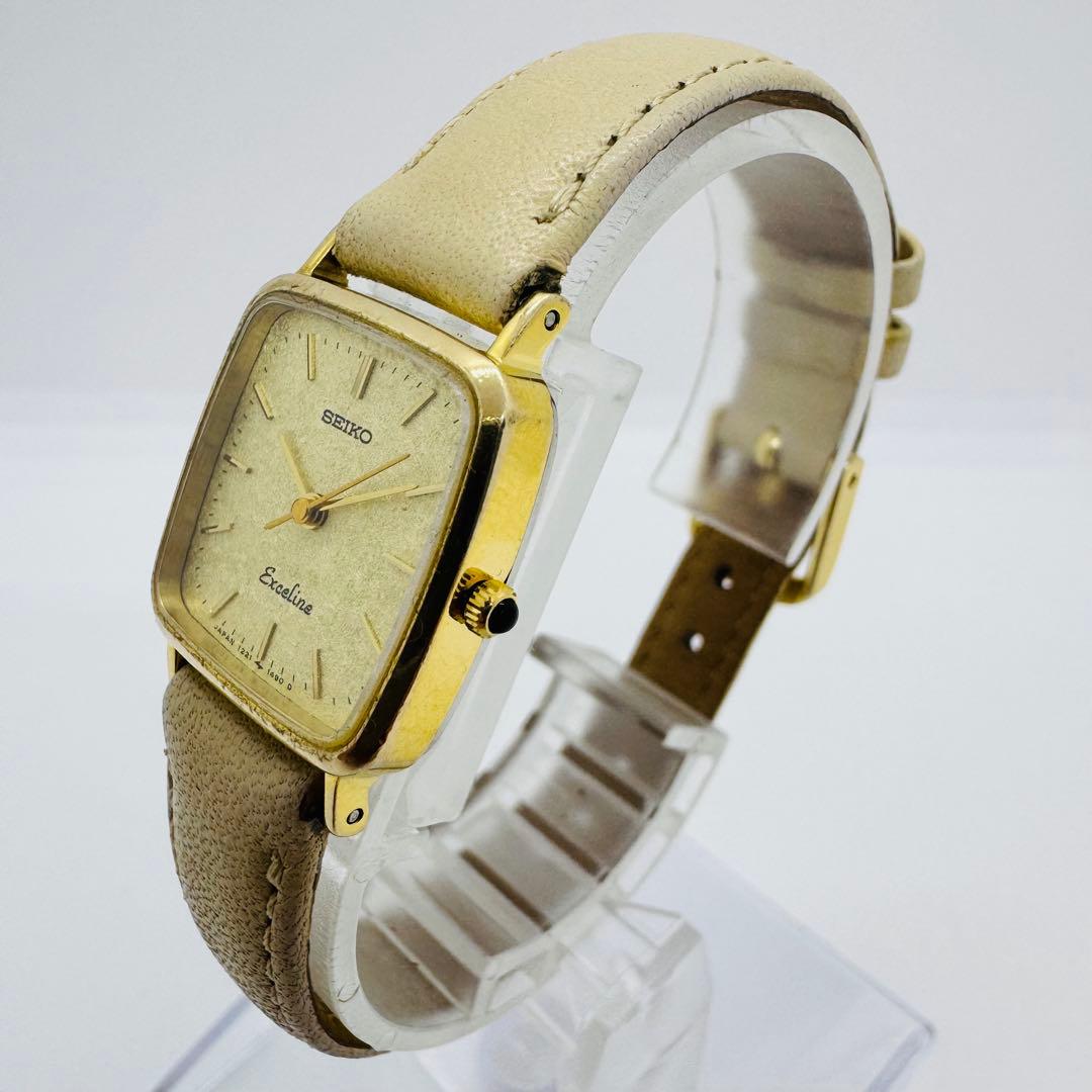 ✨SEIKO✨Exeline✨10KT刻印✨ゴールド文字盤✨クオーツ✨腕時計✨