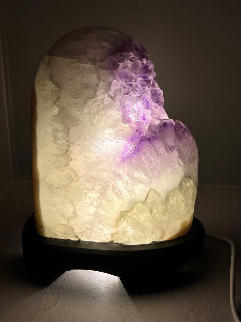 天然石 レア美品 アメジストクラスターランプ LEDライト付き