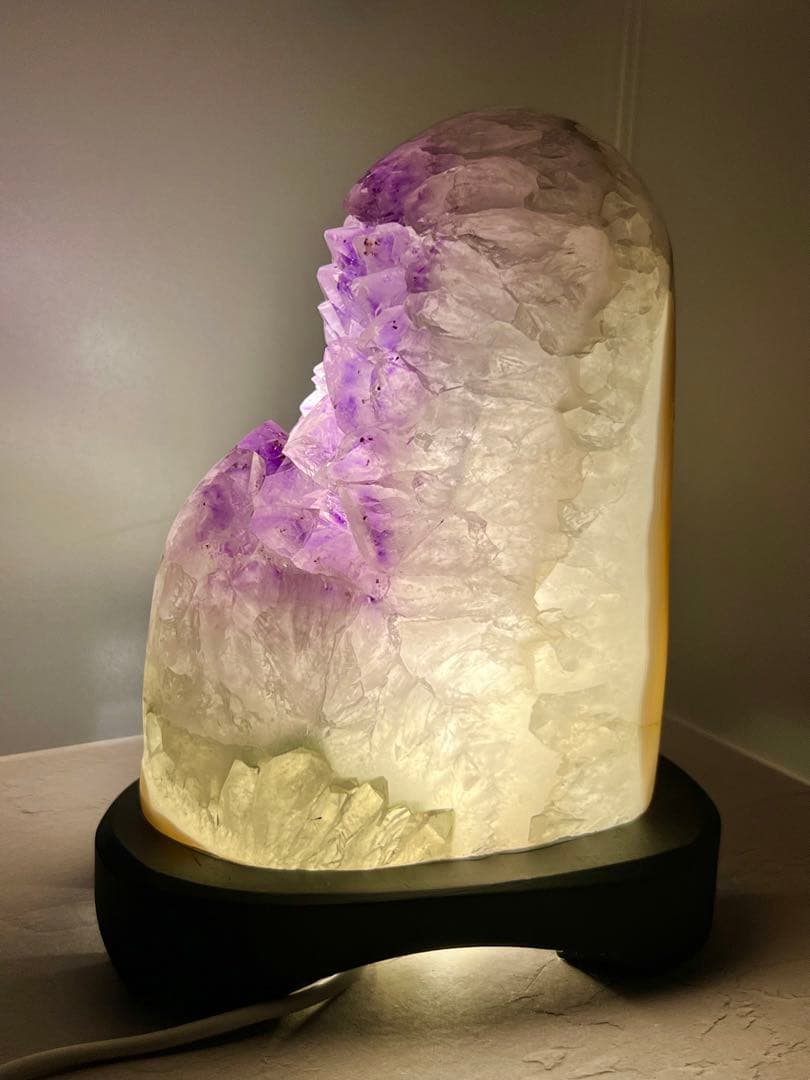 天然石 レア美品 アメジストクラスターランプ LEDライト付き