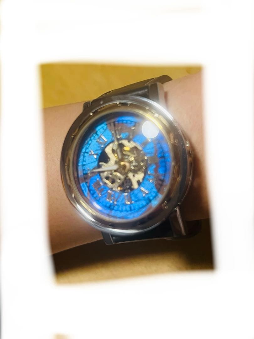 モルフォ蝶のクォーツ手巻き腕時計 世界に1つだけ。ベルト(ダークブラウン)金具金