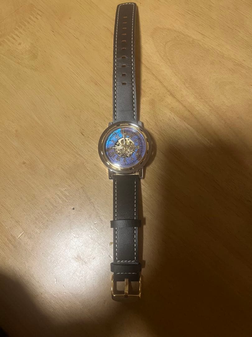 モルフォ蝶のクォーツ手巻き腕時計 世界に1つだけ。ベルト(ダークブラウン)金具金