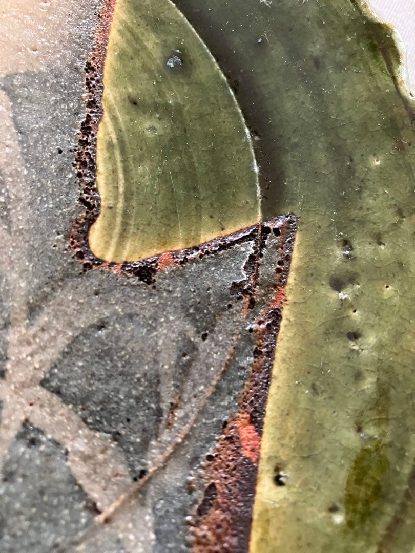 未使用❤️玉山窯 織部 中皿 名窯 秋 萩 ススキ 満月 ５枚 直径約19