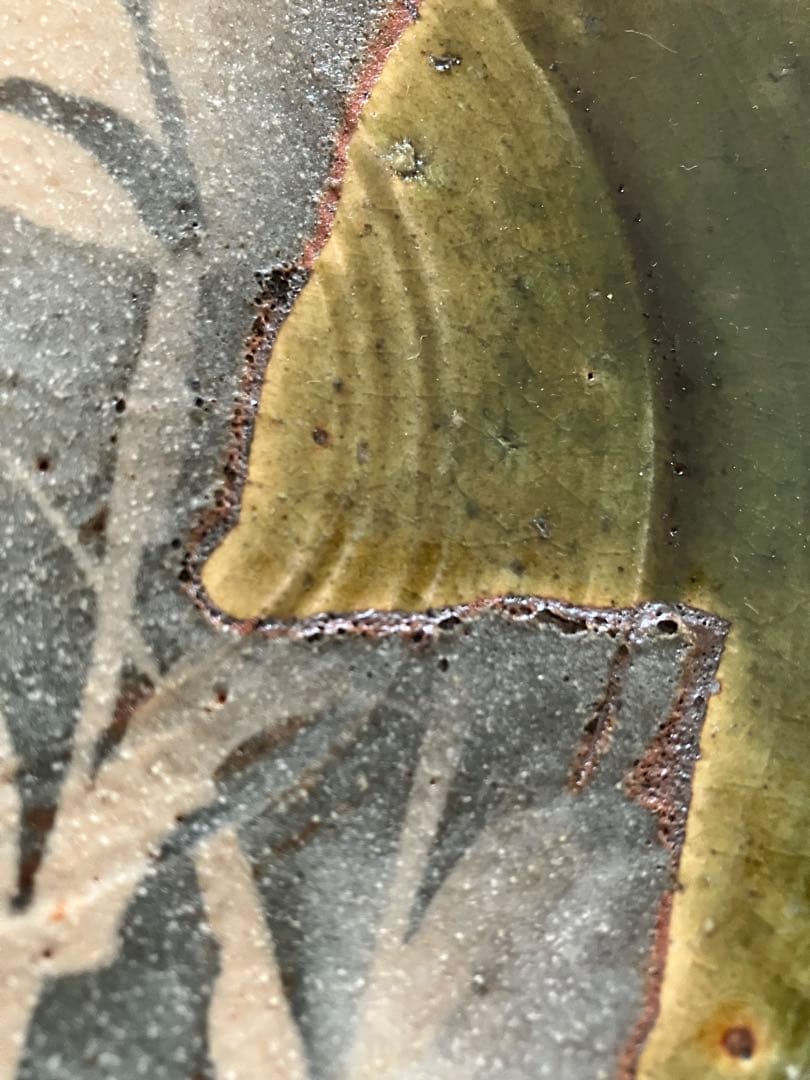 未使用❤️玉山窯 織部 中皿 名窯 秋 萩 ススキ 満月 ５枚 直径約19