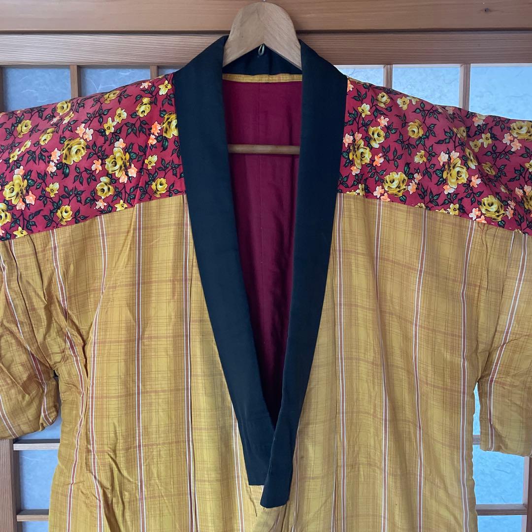 かいまき布団 和装寝具 手縫い 花柄 幾何学模様 【昭和レトロ】【アンティーク】