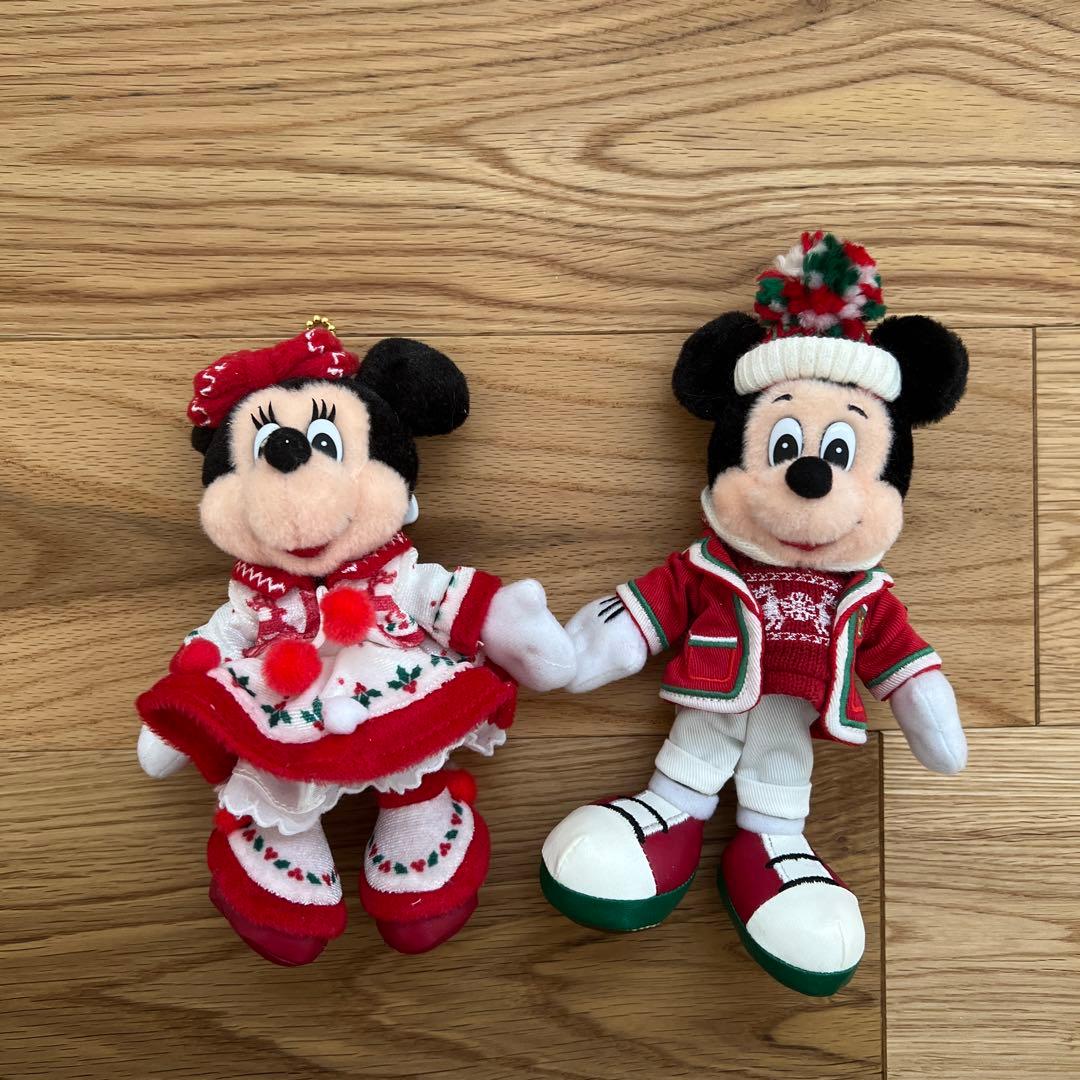 値下げ】ディズニー クリスマス ミッキー ミニー ぬいぐるみバッジ