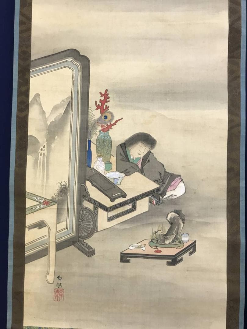 岳麟/人物図/双幅/高士人物/掛軸/名家伝来/AE-212