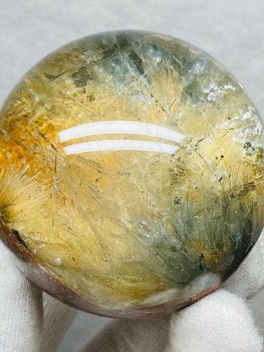 58.9㍉　タイチンルチルクォーツ　太陽発射ルチルクォーツ　グリンルチル　水晶球