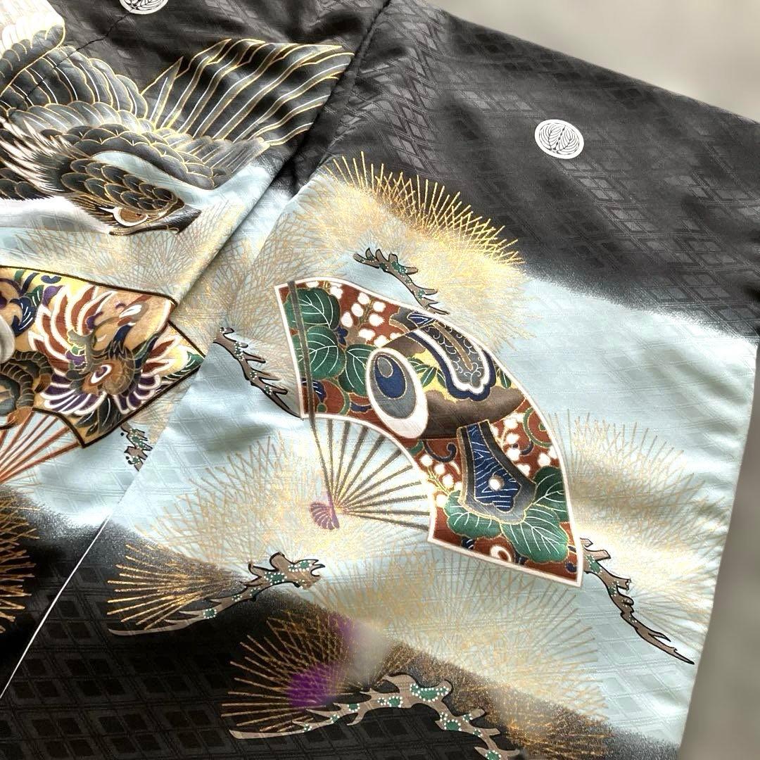 男の子七五三　羽織、袴一式　着付けDVD付き　鷹と扇子デザインフルセット