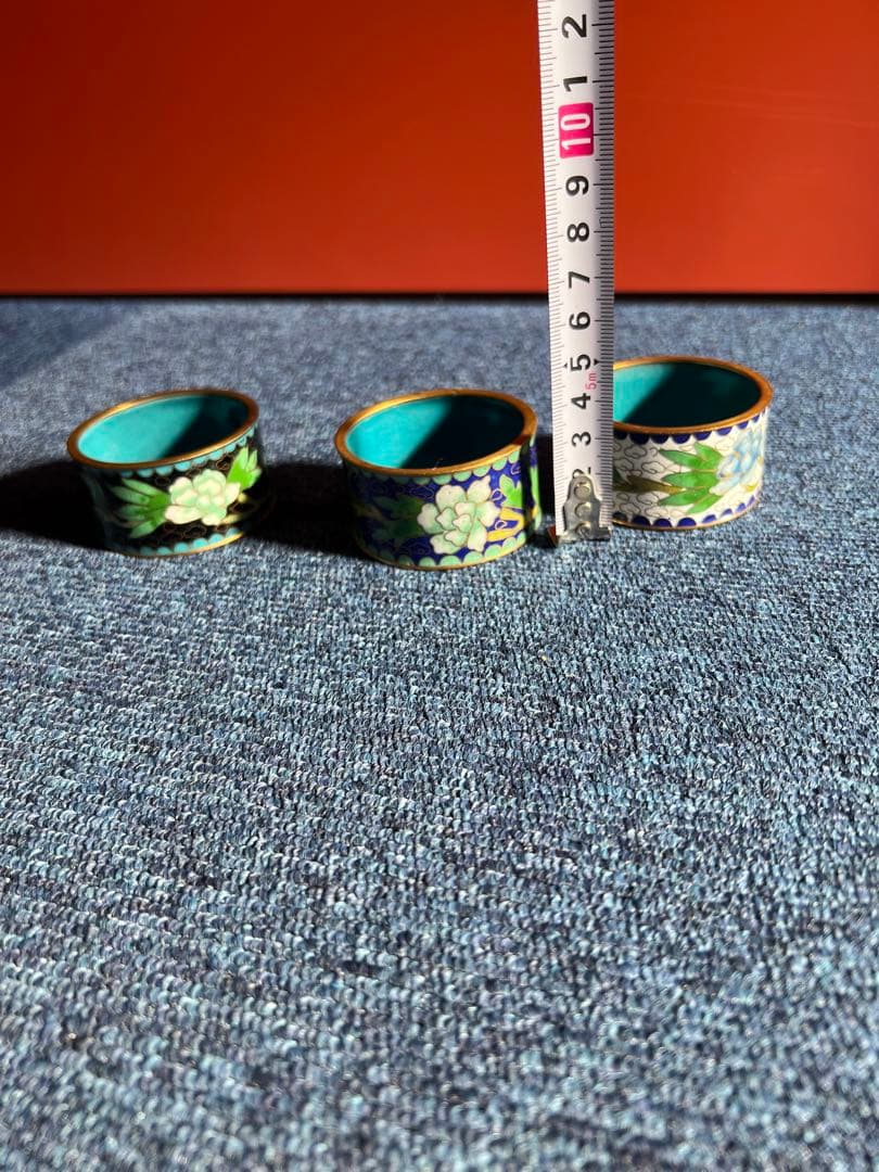 1487 中国 景泰藍 七宝 琺瑯 蓋置 3客 時代物