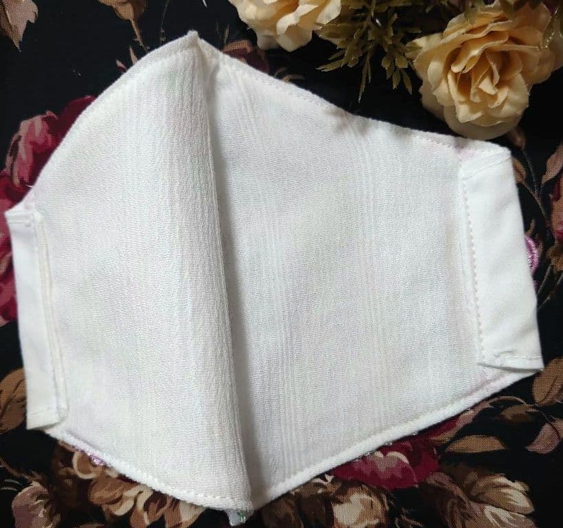 Ｎｏ．2507 ピンクミニローズ柄チュールレース♡ハンドメイドマスク