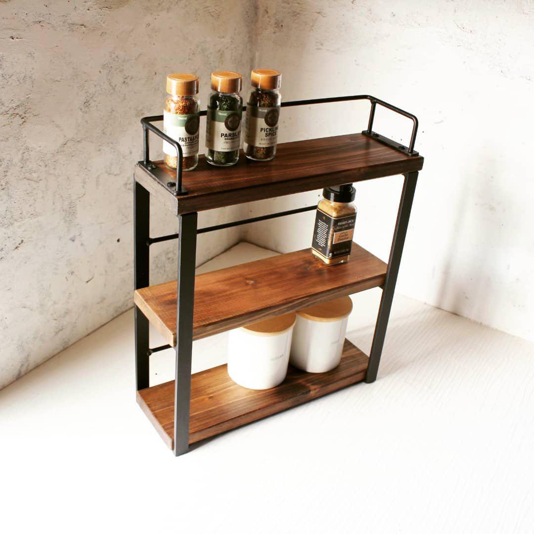 アイアン３段コンパクトスパイスラック・調味料棚
