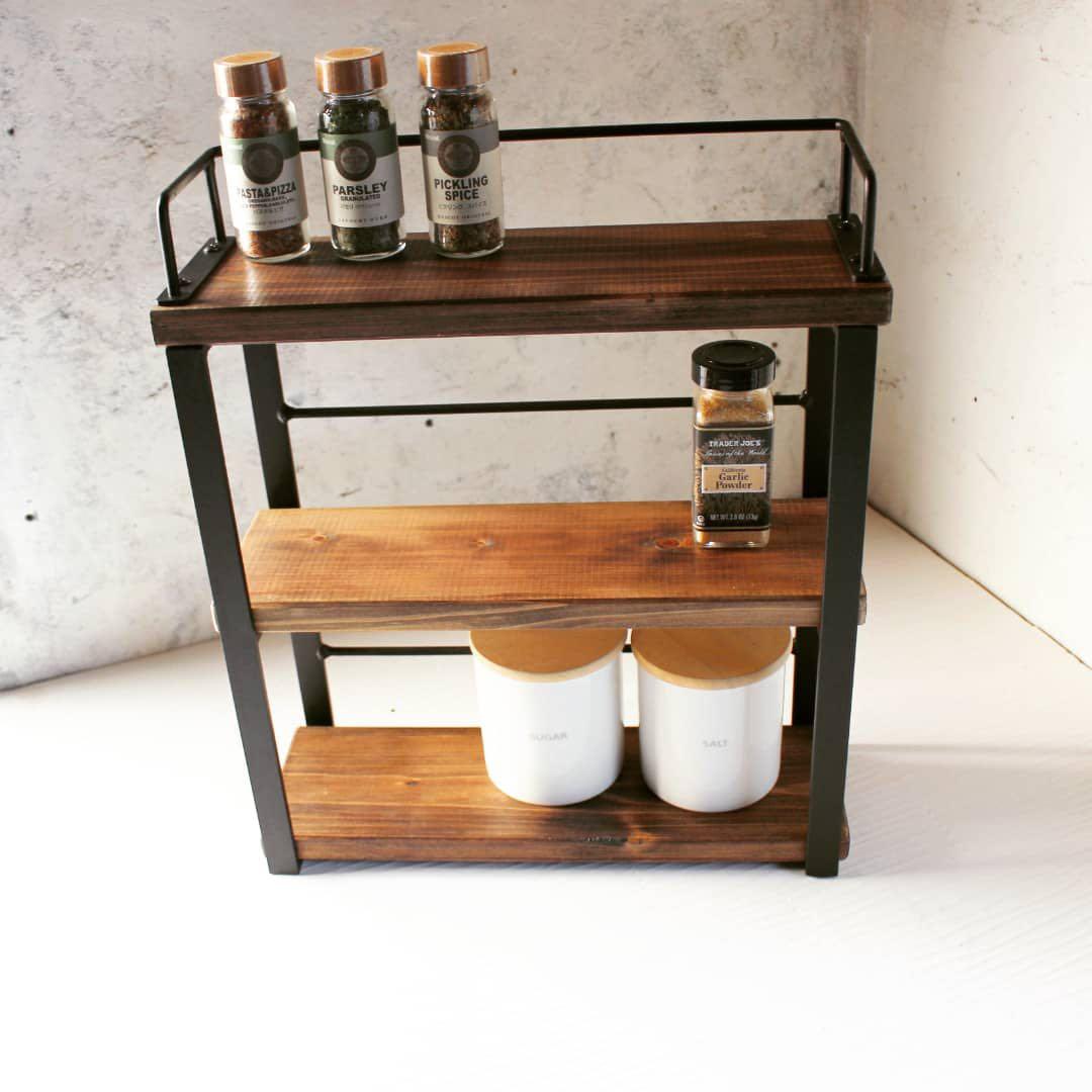 アイアン３段コンパクトスパイスラック・調味料棚
