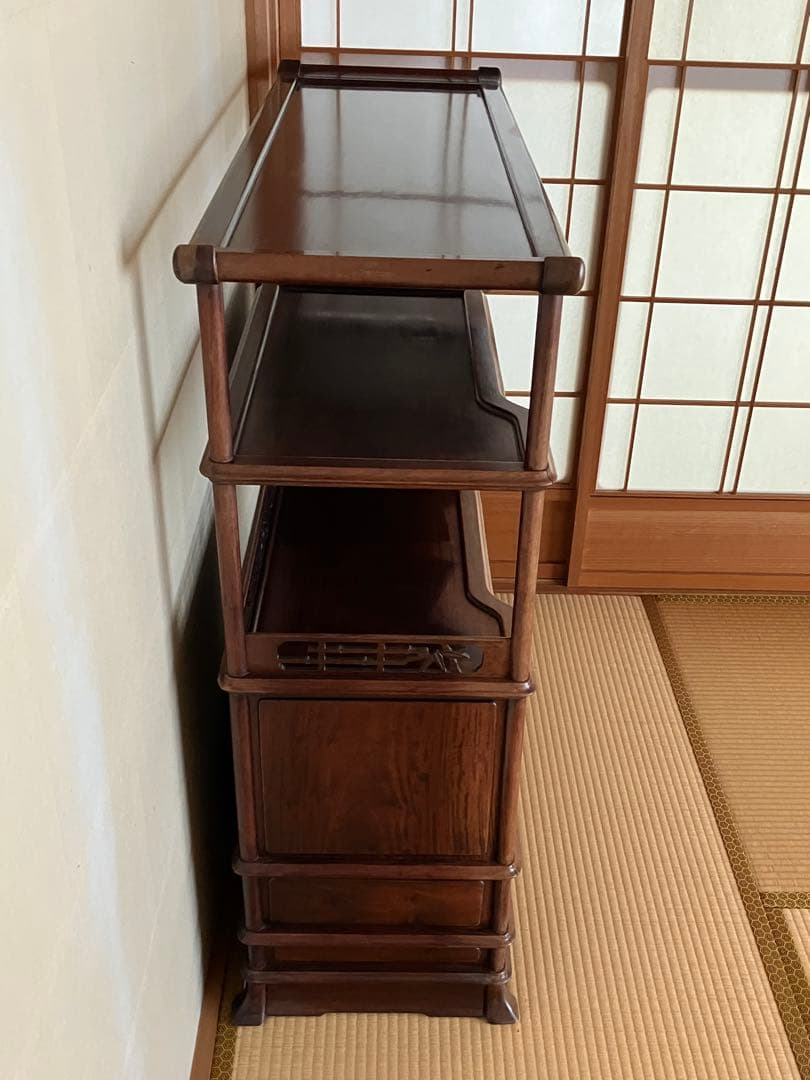 茶箪笥 かざり棚 和風木製オープンシェルフ 引き出し付き