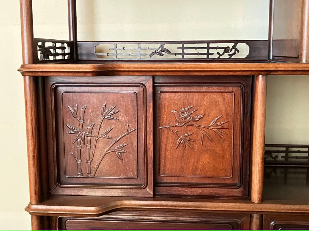 茶箪笥 かざり棚 和風木製オープンシェルフ 引き出し付き