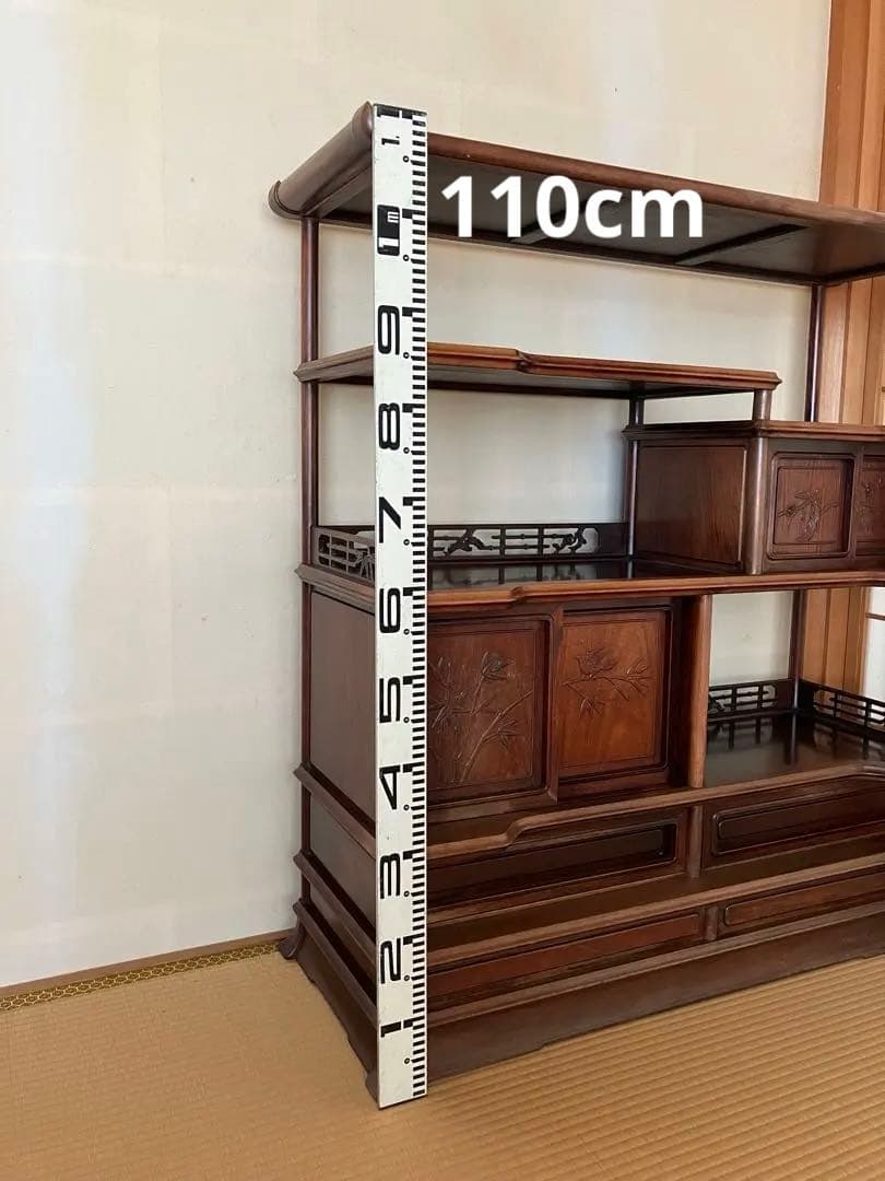 茶箪笥 かざり棚 和風木製オープンシェルフ 引き出し付き