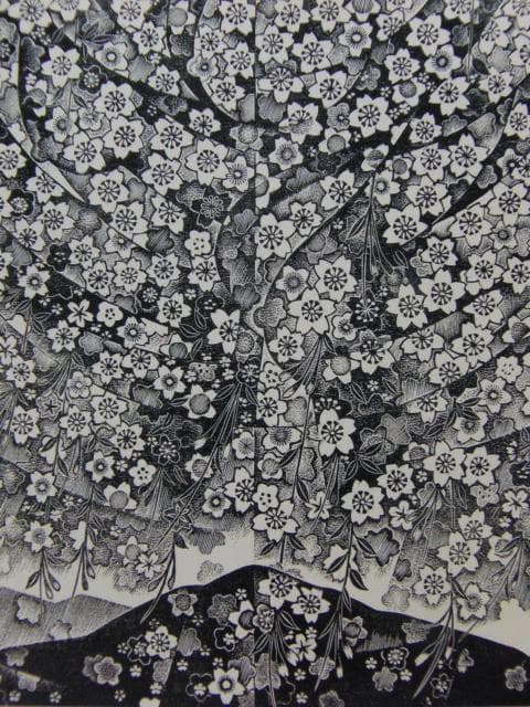 富張広司、【大平山のさくら】、希少な額装用画集より、美品、新品額装付