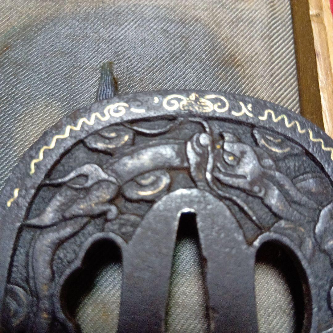 南蛮鍔 表裏に龍の彫刻 縁と龍に金象嵌の江戸時代