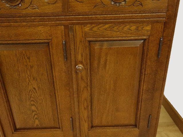 勇峰工芸　雅　花柄キャビネット1100　ナラ材家具　 旭川家具　再塗装済ＵＳＥＤ