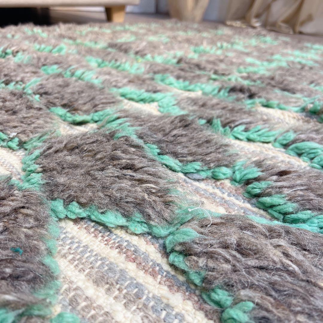 幾何学模様 グレー×水色ラグ 約150×100cm モロッコアジラル ベニワレン