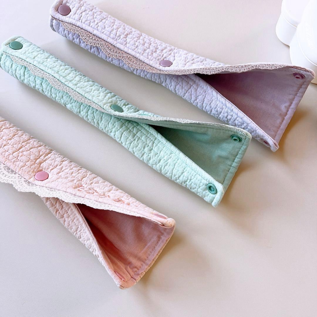 無地ヌビ　ネーム刺繍入り水筒紐カバー　レース付き