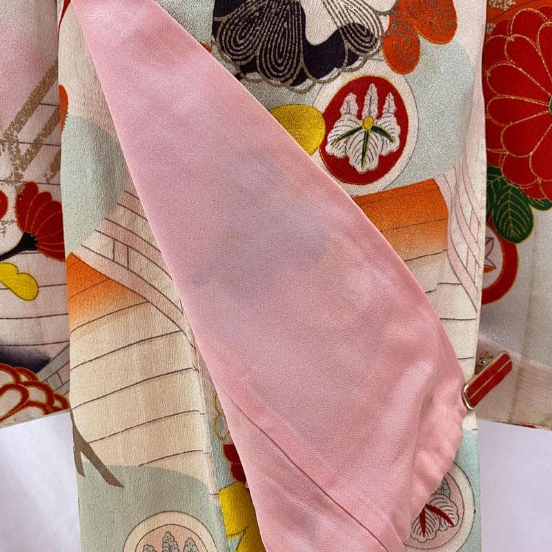 508ag50, 小物5点◎七五三 七歳 女児 アンティーク着物&丸帯 総柄◎